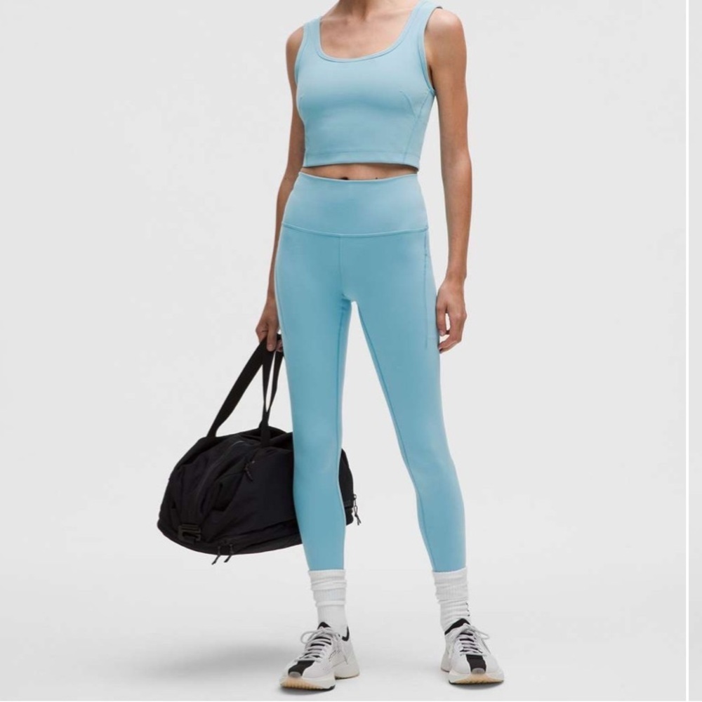 NWT Lululemon Wunder Train High rise tight leggings pockets washed blue 4